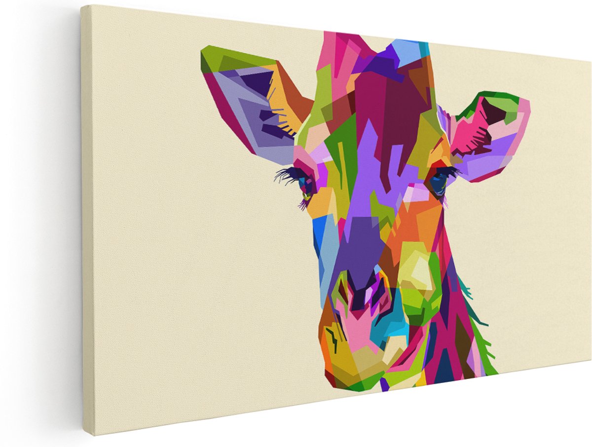 Artaza Canvas Schilderij Kleurrijke Giraffe - Abstract - 180x90 cm - Groot - Wanddecoratie Woonkamer - Schilderijen - Muurdecoratie