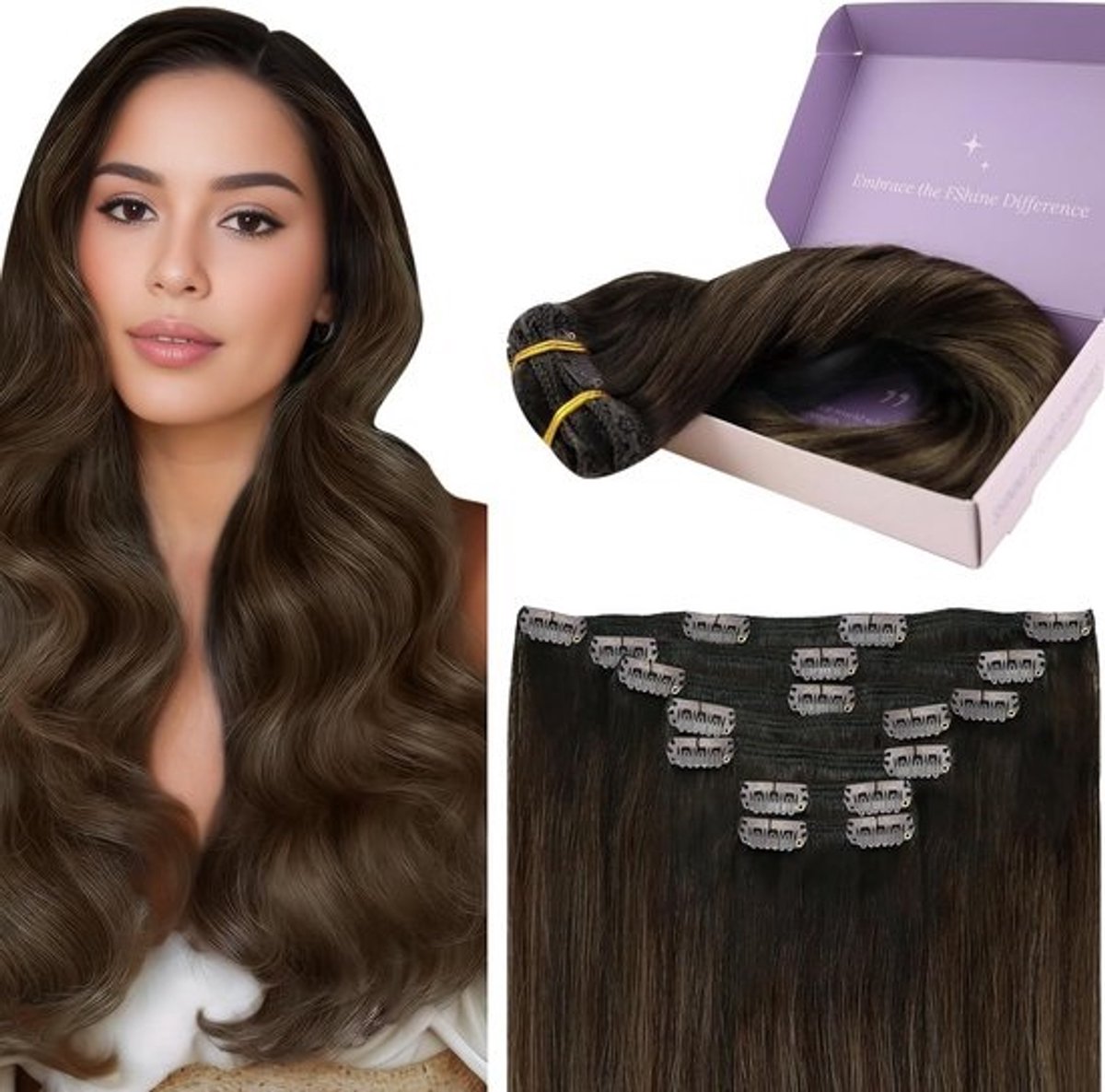 Clip-in Haarextensions Echt Haar Balayage Donkerbruin naar Lichtbruin 40 cm Remy Menselijk Haar Set