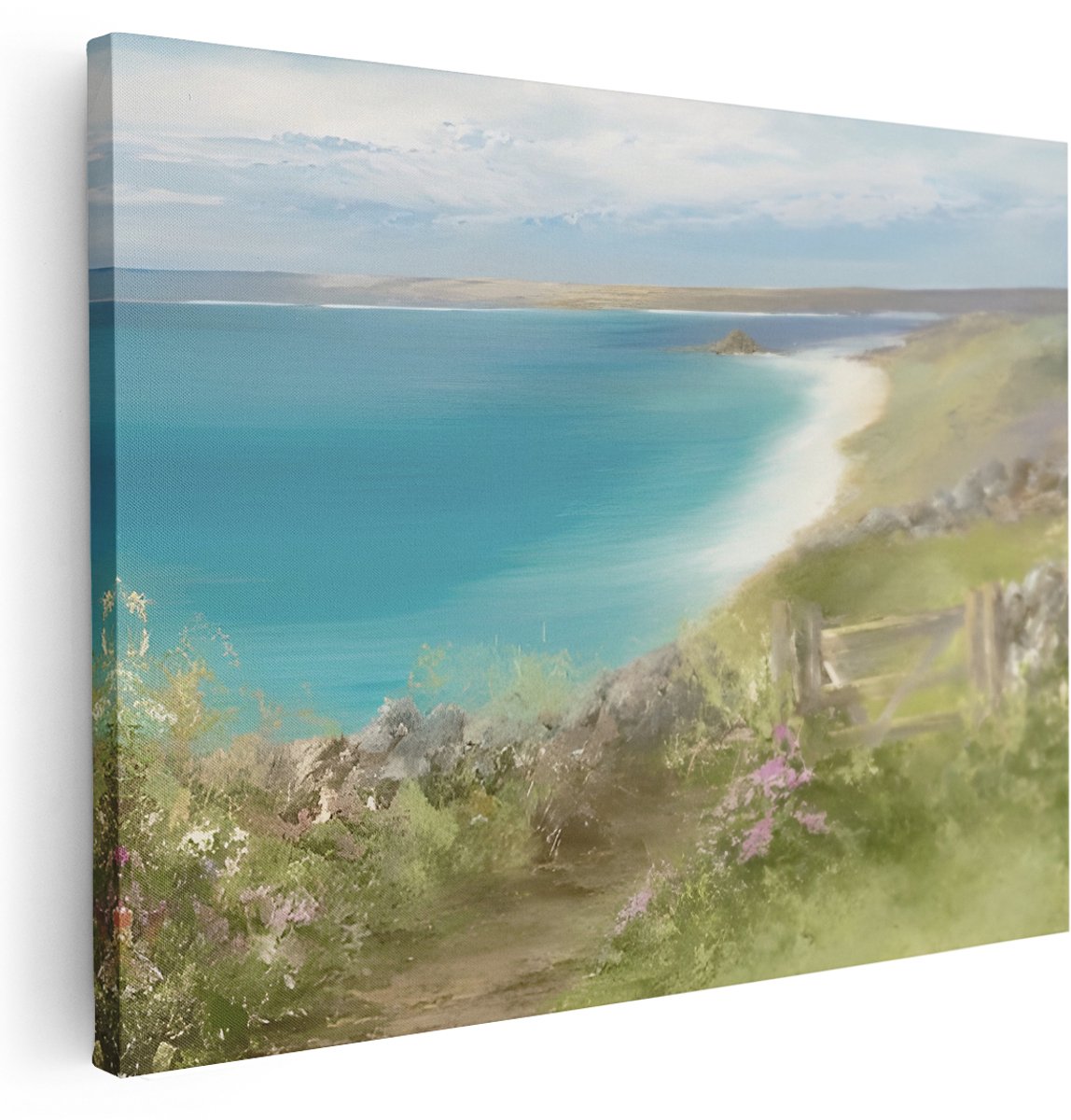 Artaza Canvas Schilderij Zeezicht - 160x120 cm - Groot - Wanddecoratie Kustpad - Muurdecoratie Landschap - Schilderijen Op Canvas Natuur - Turquoise