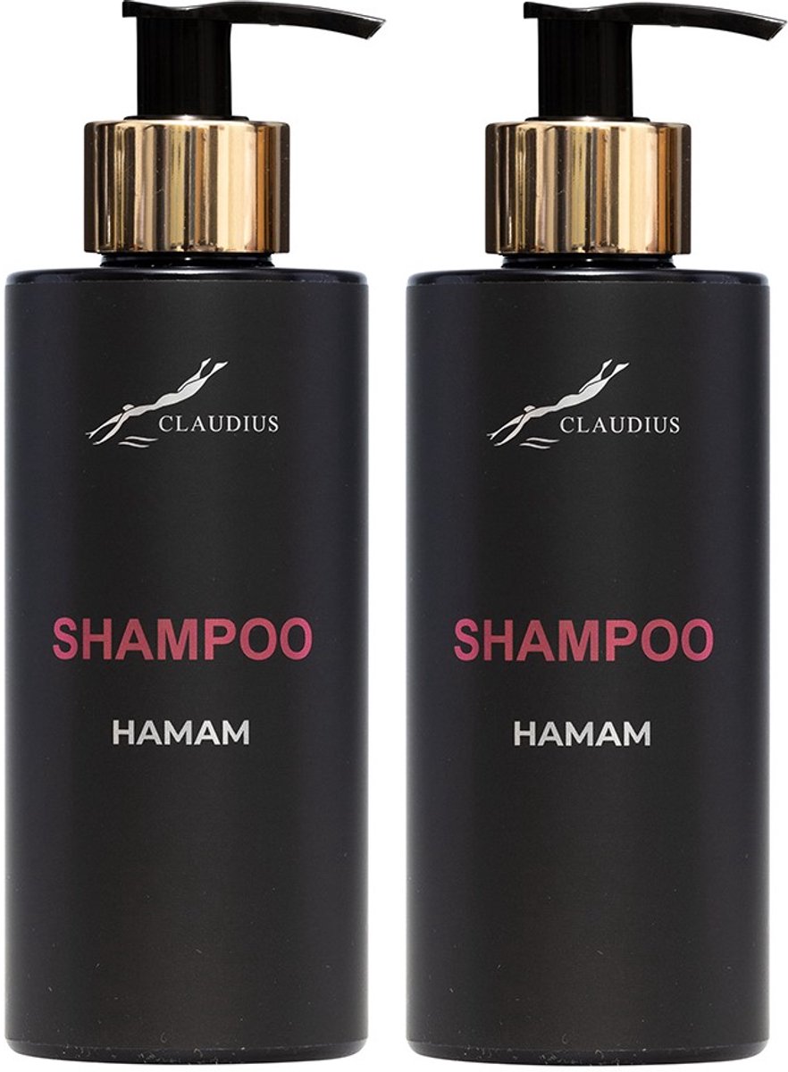 Shampoo Hamam 300 ml - met gouden pomp - zwarte fles - set van 2 stuks - Voordeelverpakking