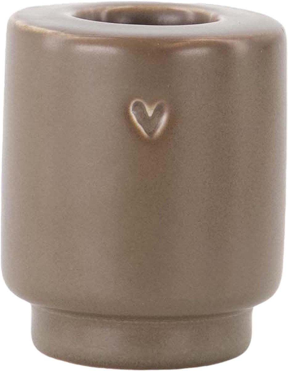 Zusss Set Van 2 Keramieken Woonaccessoires - Kandelaar & Vaasje Hartje - Donkerbruin Keramiek Bruin