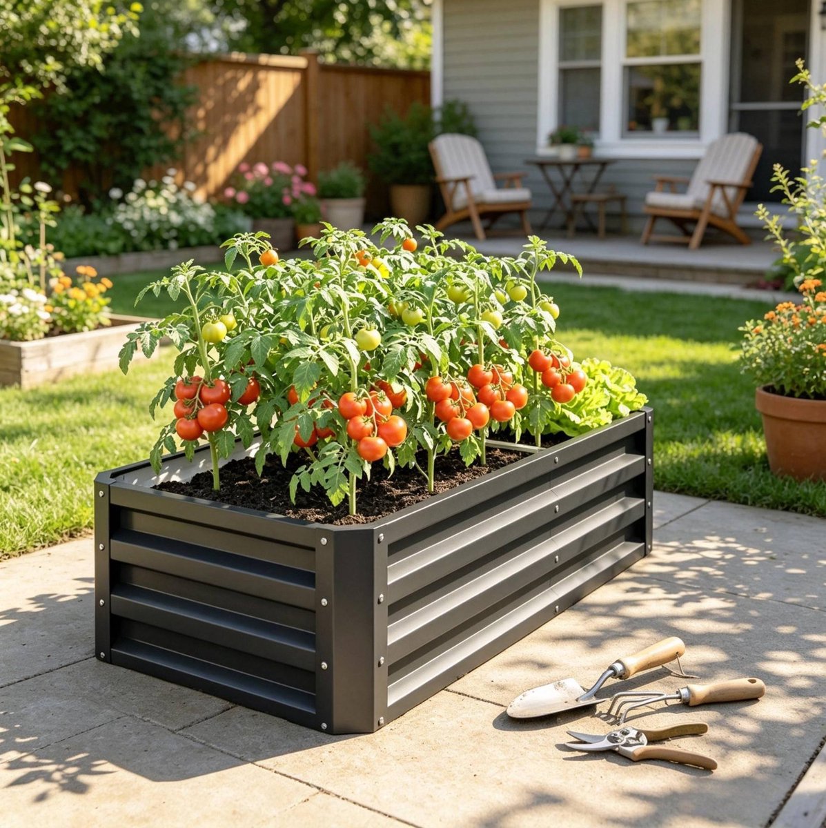 FloraGrace Moestuinbak – 120 x 60 x 30,5 cm – Verzinkt Staal – Grijs – Verhoogde Kweekbak Voor Groenten En Kruiden – Voor Buiten En Kas