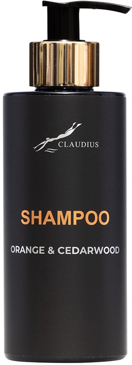 Shampoo Sweet Orange & Cedarwood 300 ml - met gouden pomp - zwarte fles