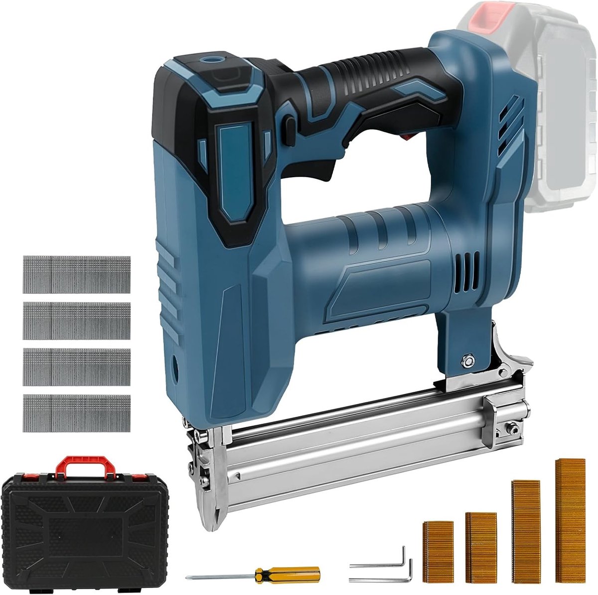 Draadloze 18GA Brad Nailer met 2-in-1 Borstelloze Spijkerpistool en Hechtpistool, Inclusief 500 Spijkers en 500 Nietjes voor Houtbewerking en Klussen