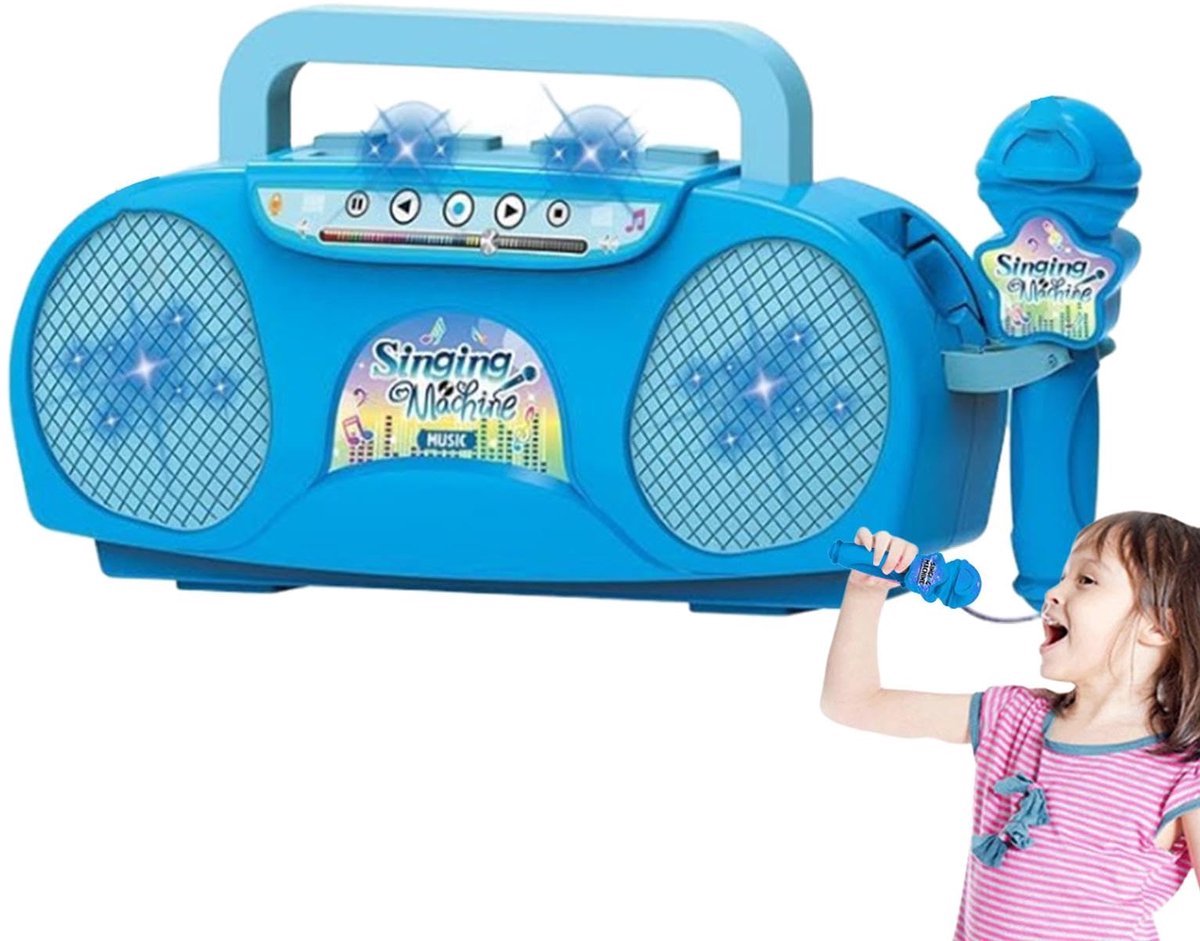 casalora - Karaoke Set voor Kinderen - Met Bluetooth Speaker - Met Microfoons - Met LED-verlichting en Geluidseffecten - Cadeau - Geschikt Vanaf 3 Jaar Jongens en Meisjes - Blauw
