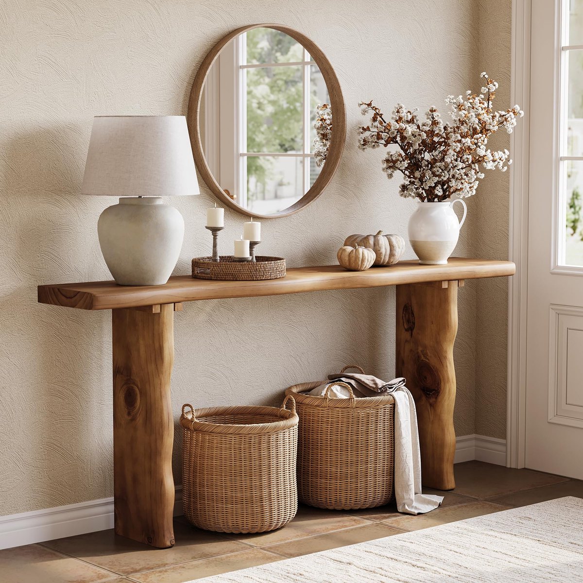 LITTLE TREE Landelijke Consoletafel - 160 x 30 x 80 cm - Massief Hout - Voor Hal En Woonkamer - Achter De Bank Te Plaatsen - Rustiek Bruin