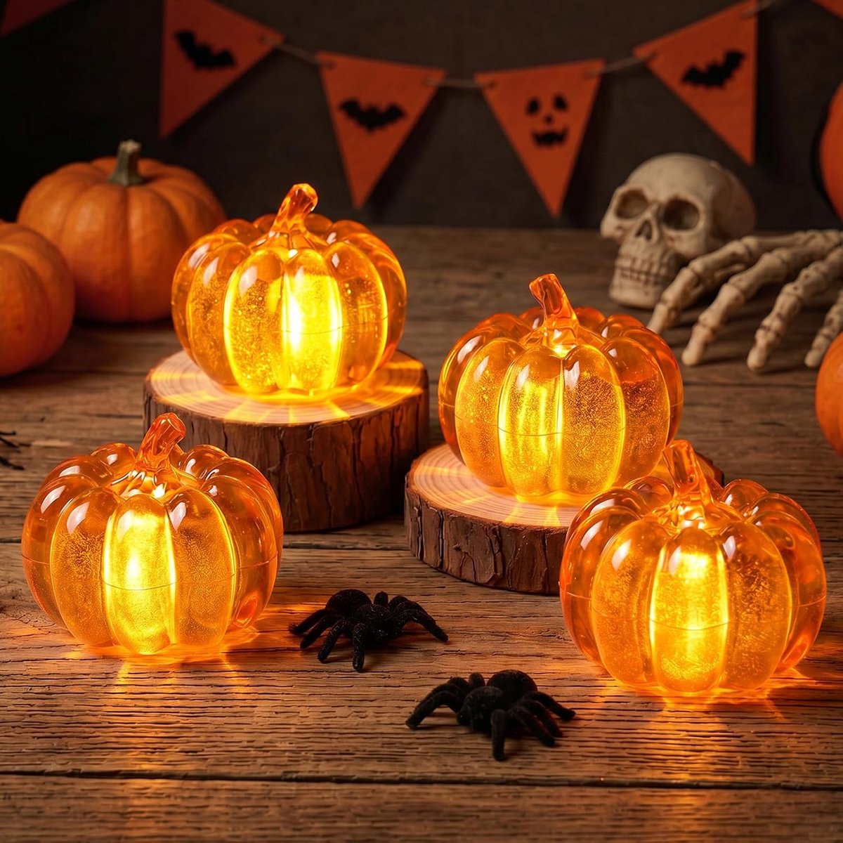 Herfstdecoratie - Decoratieve LED pompoen voor Halloween set van 4 - Herfstdecoratie met led verlichting - pompoen als tafeldecoratie - Tafeldecoratie voor binnen en feestjes - Herfst Halloween