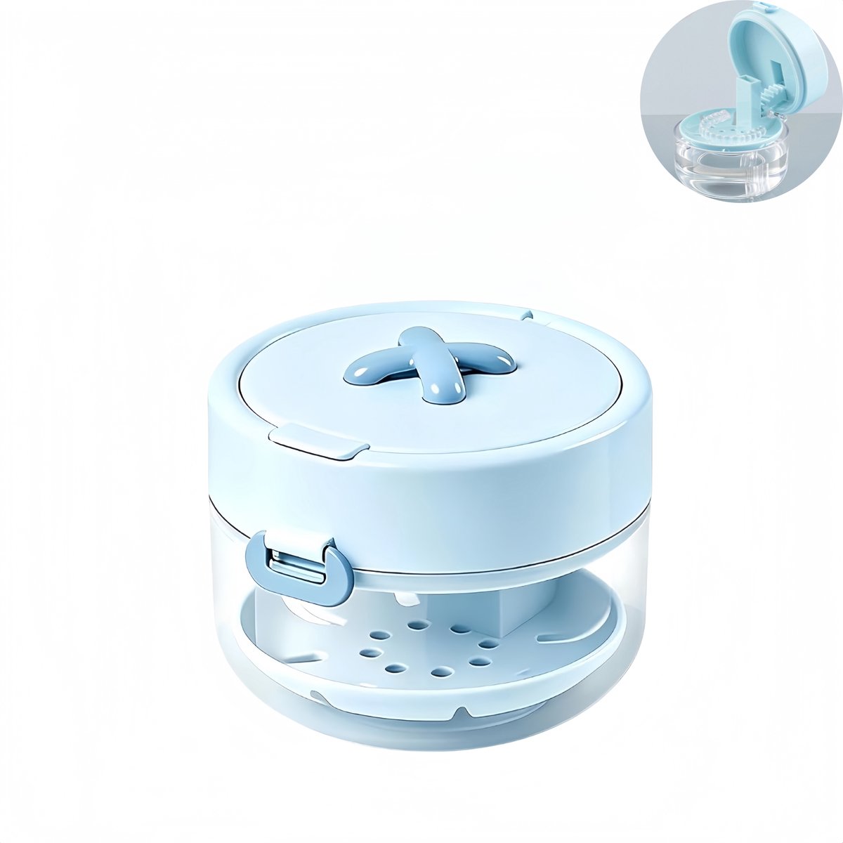 1 stuk - Reinigings- en opbergdoos voor beugels - retainer doos - 3-in-1 beugeldoos - ABS - 8,5 x 6,5 cm - voor het opbergen en reinigen van beugels en retainers - blauw