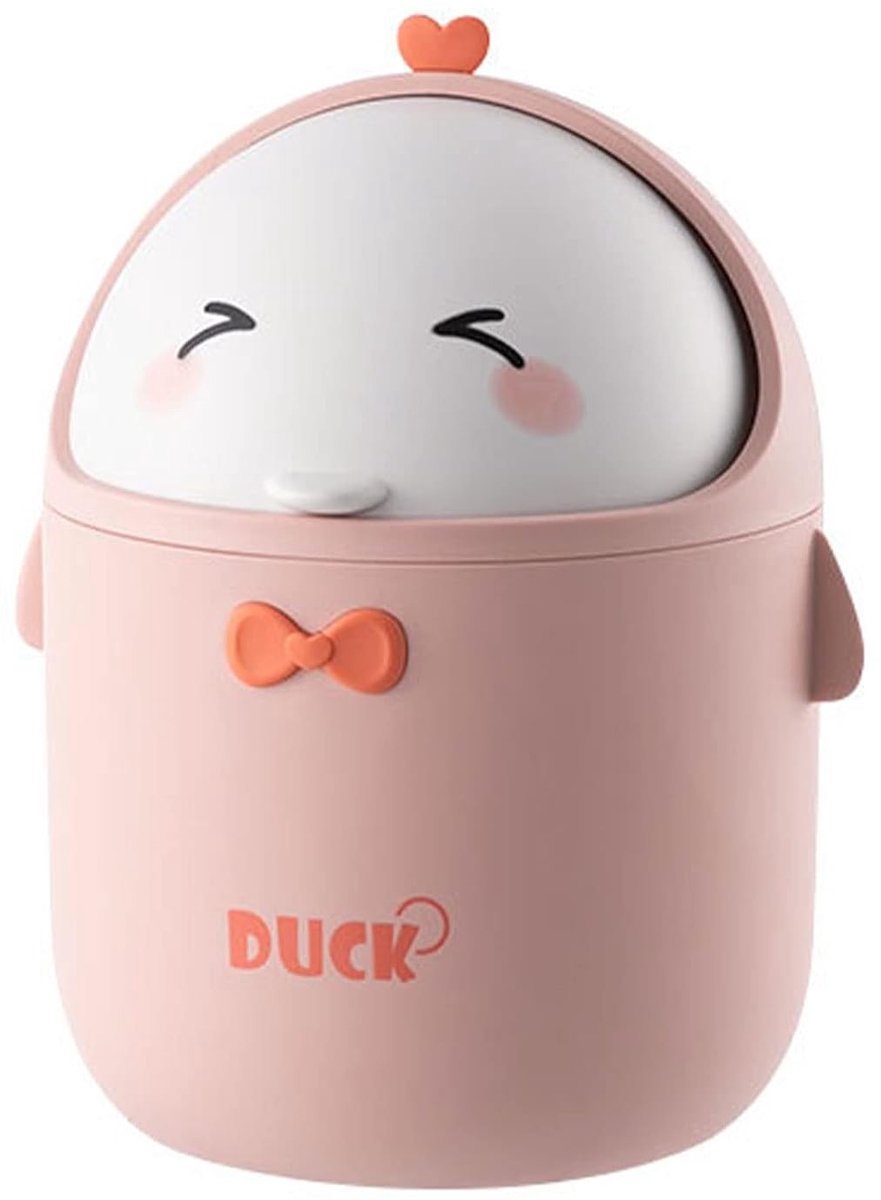 Mini prullenbak met deksel voor kantoor en badkamer - Kleine afvalbak voor tafel, keuken en onderweg, schattig cartoon ontwerp, roze, compact en praktisch
