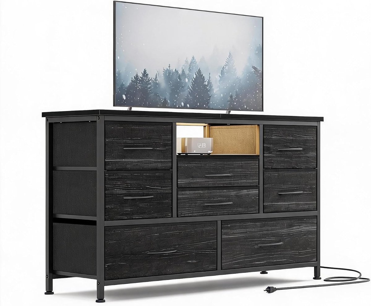 Ladekast met 8 Lades - TV-Meubel voor 32-55 inch - Dressoir met LED-verlichting & Stopcontacten - USB-Oplaadstation - 120 x 36 x 75 cm - Modern Design