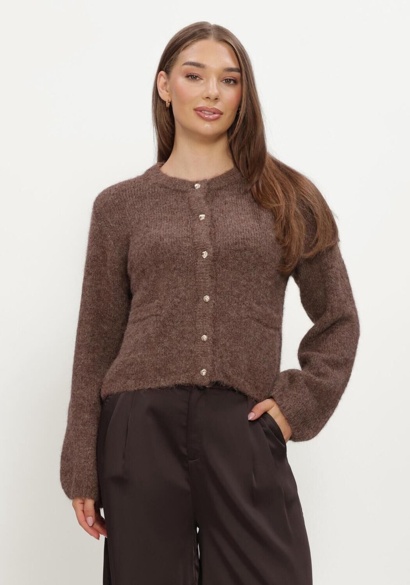 Object Objsaggia Re L/s Knit Cardigan Truien & vesten Dames - Sweater - Hoodie - Vest- Bruin - Maat S
