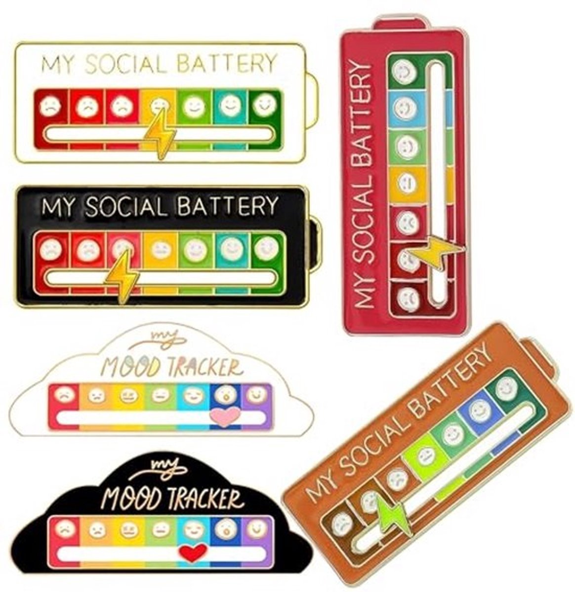 Stemming Conversie Badge, 6 Stuks - Creatieve Mood Tracker voor Jongens