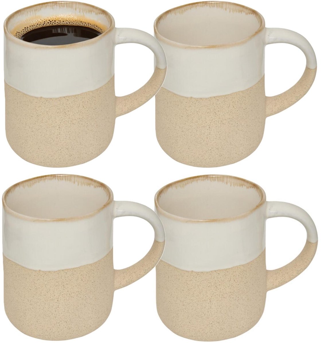 Secret de Gourmet koffie kopjes - Ancient Cairo - 4x stuks - wit/beige - 340 ml - mokken - keramiek - met stijlvol decoratie motief