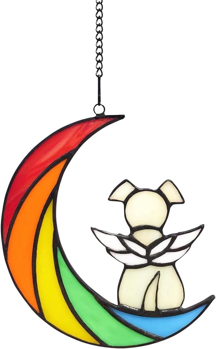 Herinneringsornament voor Honden, Sympathie Geschenk bij Huisdierverlies, Raamdecoratie voor Dierenliefhebbers, Non-Glas Herdenkingsplaat en Zonnevanger (15 * 12 cm)