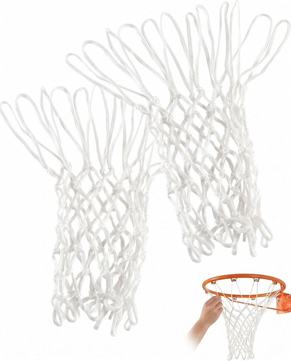 Set van 2 Verwijderbare Basketbalnetten, Weerbestendig Polyester, Geschikt voor Binnen en Buiten, 12 Ringen