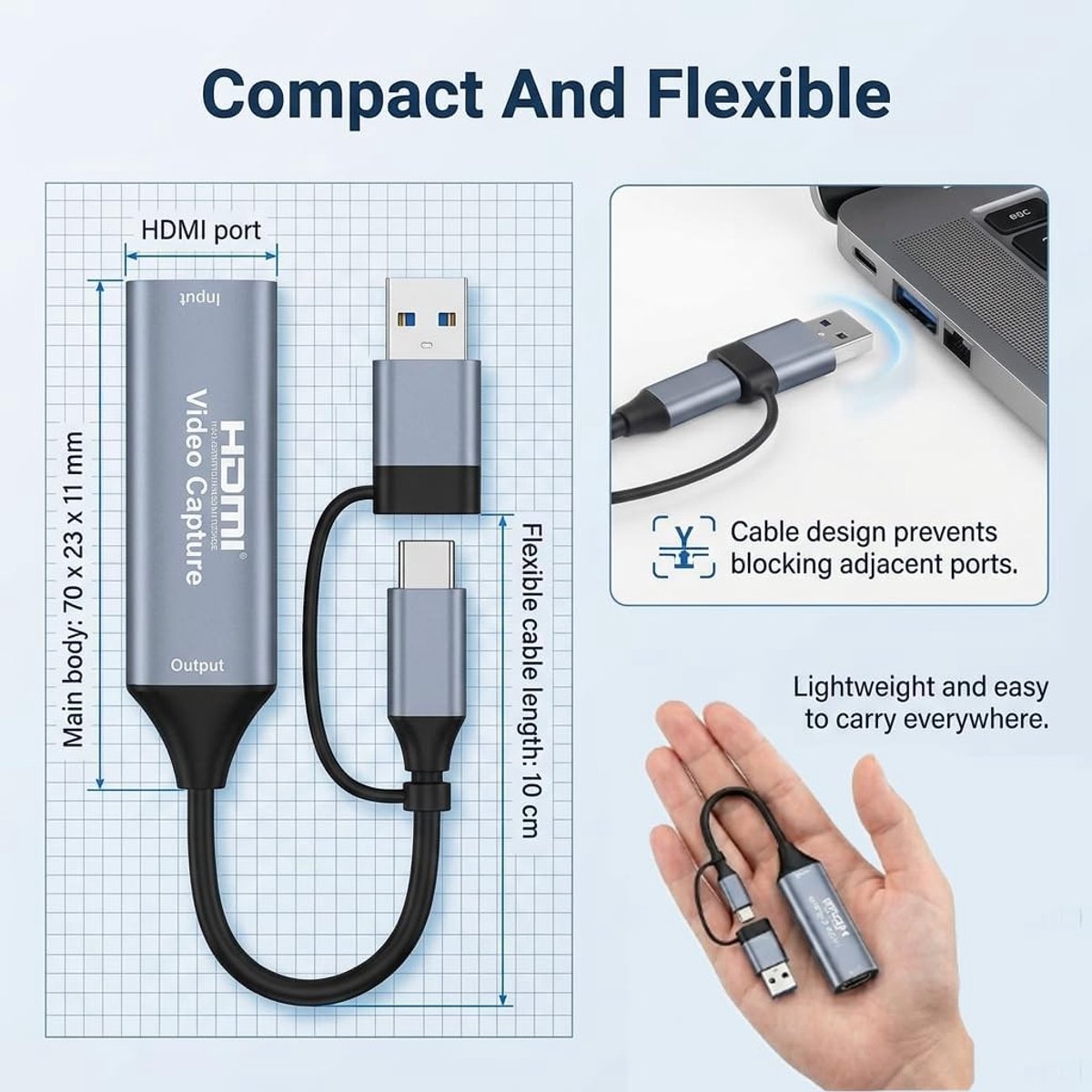 4K USB C 3.0 Video Opnamekaart, 1080P 60FPS Externe Opnameapparaat voor Gaming, Streaming en Videoconferenties, Plug & Play voor PC, Laptop en Console