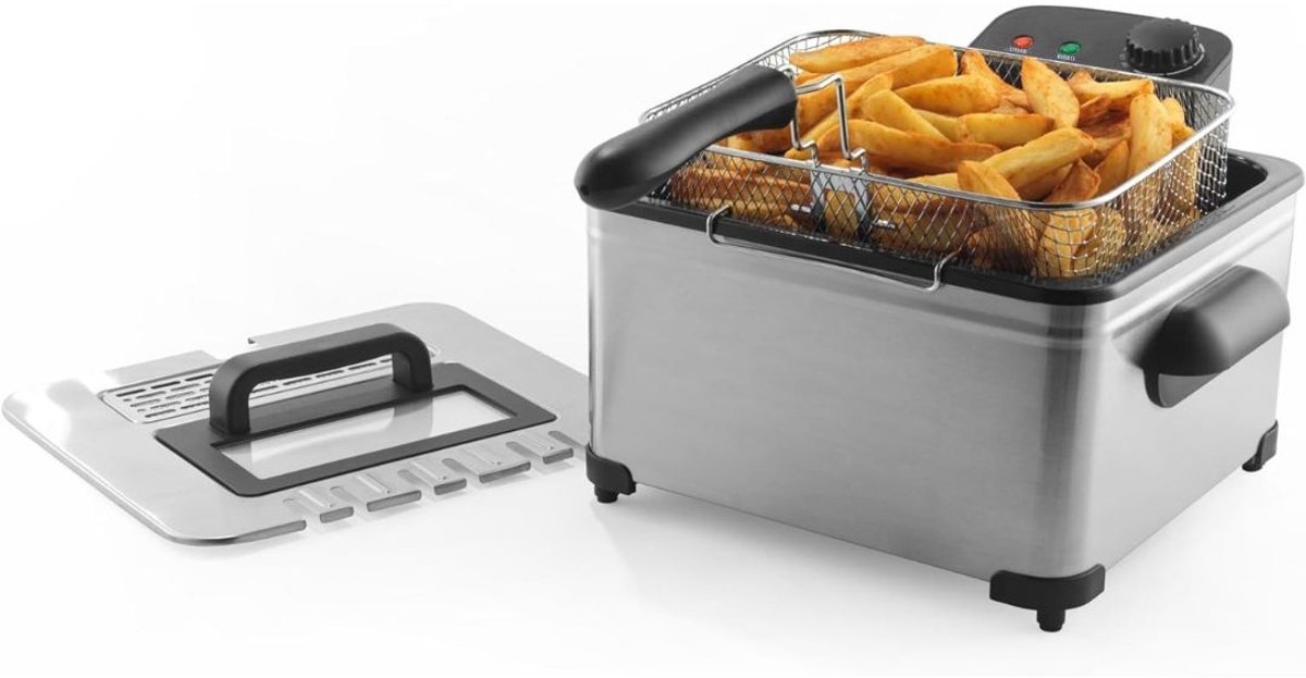 KIRA® Frituurpan - Friteuse - Dubbele Frituurpan - Dubbele Friteuse - Zilver - 36cm x 36cm x 22cm