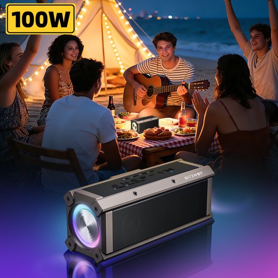 100W Bluetooth speakers - Draagbare luidsprekers - RGB-licht - IPX5 Waterdicht - TWS stereogeluid - 5000mAh - Quad-stuurprogramma's Dubbel diafragma Diepe bas - Voor binnen en Buitenshuis - zwart — afbeelding 2