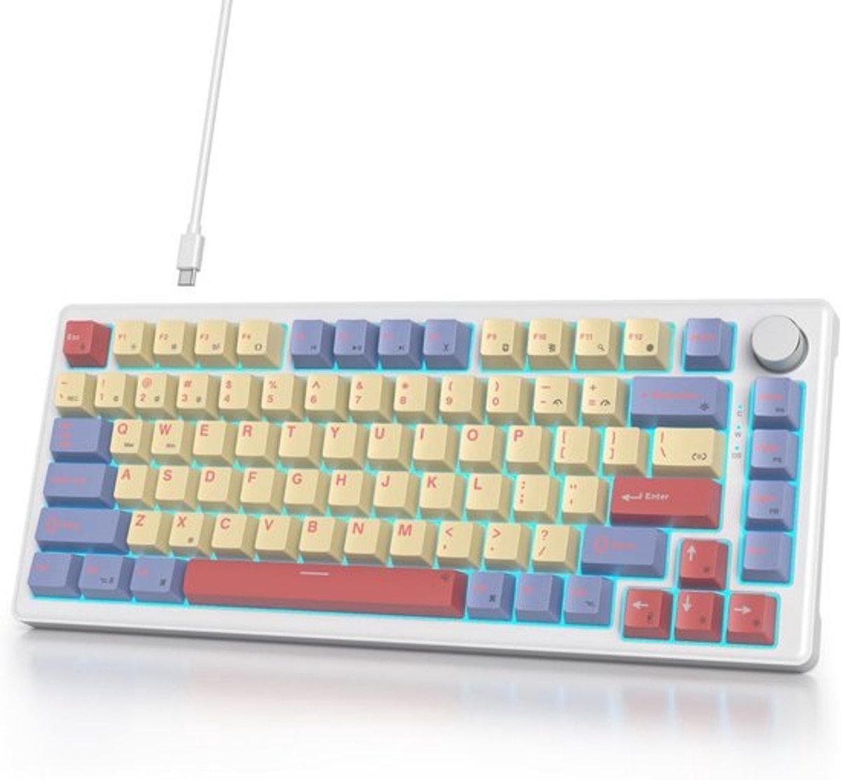 Compact 75% Mechanisch Gaming Toetsenbord Hot-Swappable Bedraad 82 Toetsen TKL met Lineaire Witte Switches - Geschikt voor PC & Laptop
