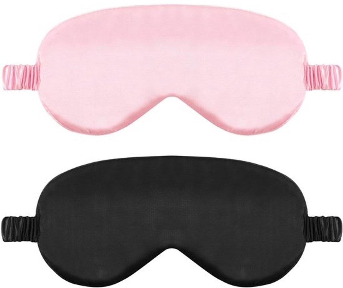 2 Stuks Slaapmasker - Zacht Zijden Oogmasker voor Nachtrust - Zwart & Roze
