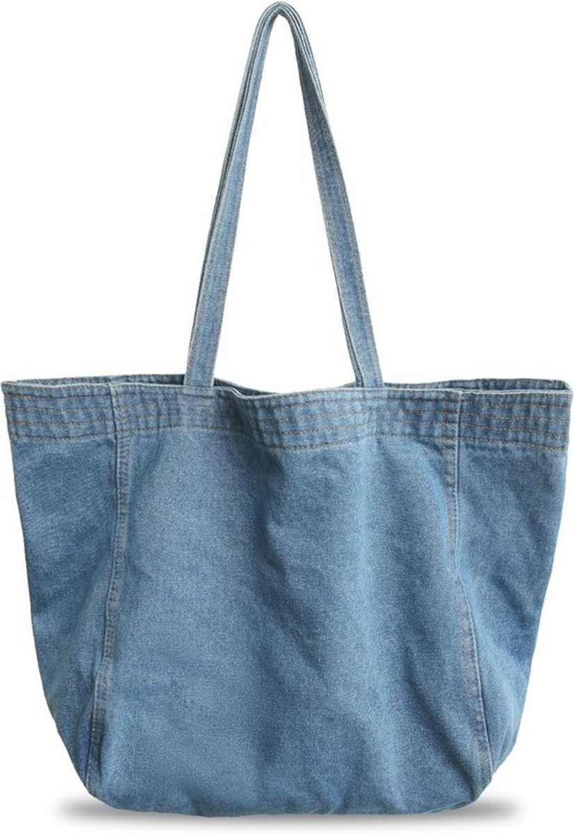 Grote Denim Shopper Tas Dames - Robuuste Canvas Tote Bag met Ritssluiting voor Werk, School & Reizen