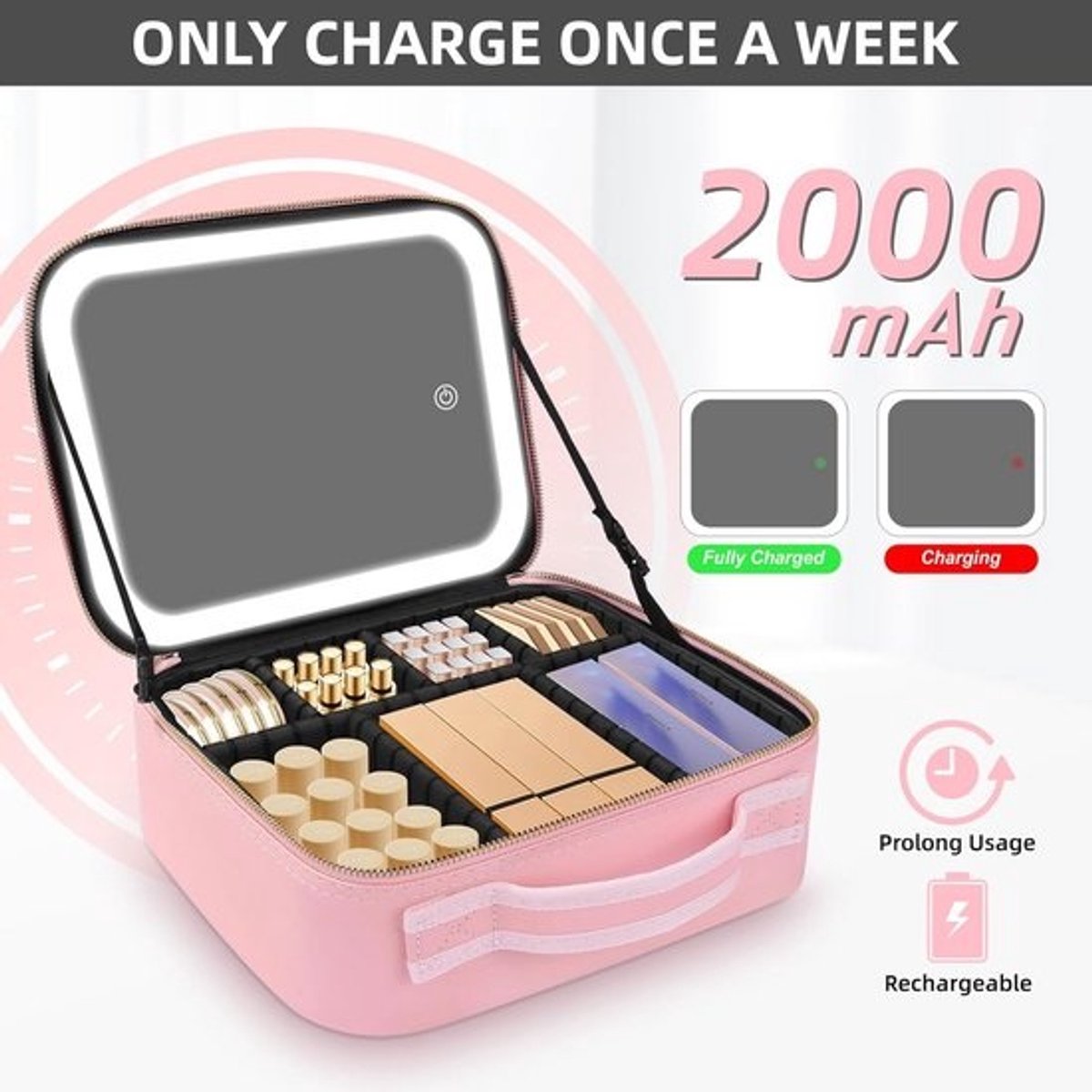 Professionele Make-up Koffer met Verlichte Spiegel en 3 Kleurstanden
