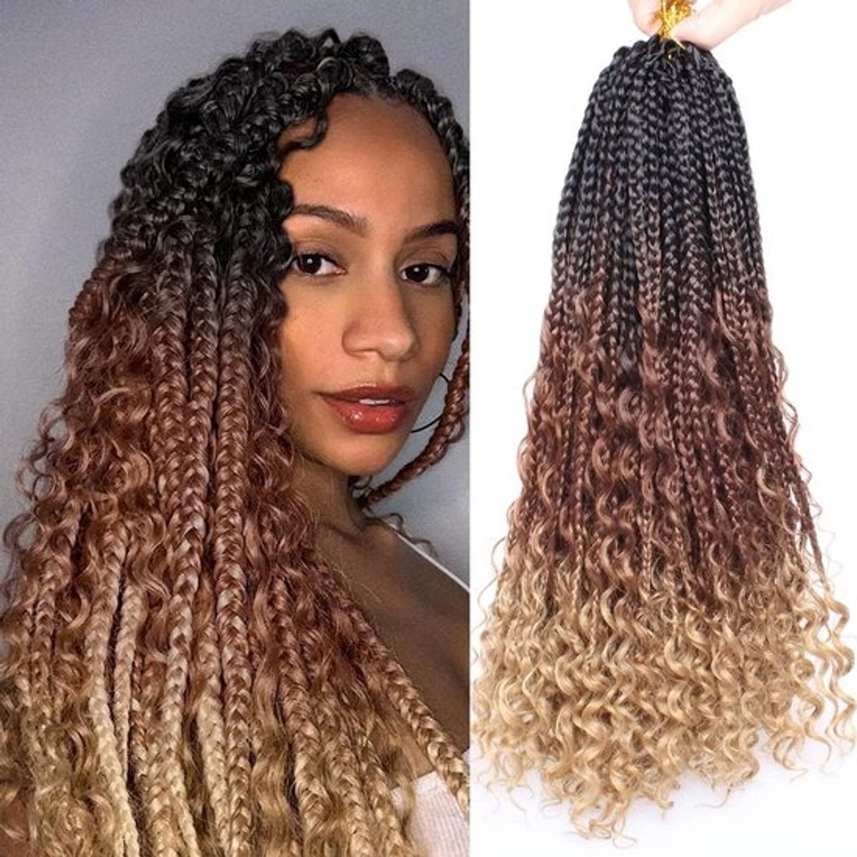 18 inch boho-box vlecht hengsels 8 pack vooraf geluste ombre godin hippie hengsels vlechten voor vrouwen 120 stranden strand brons boheemse vlecht haar extensions