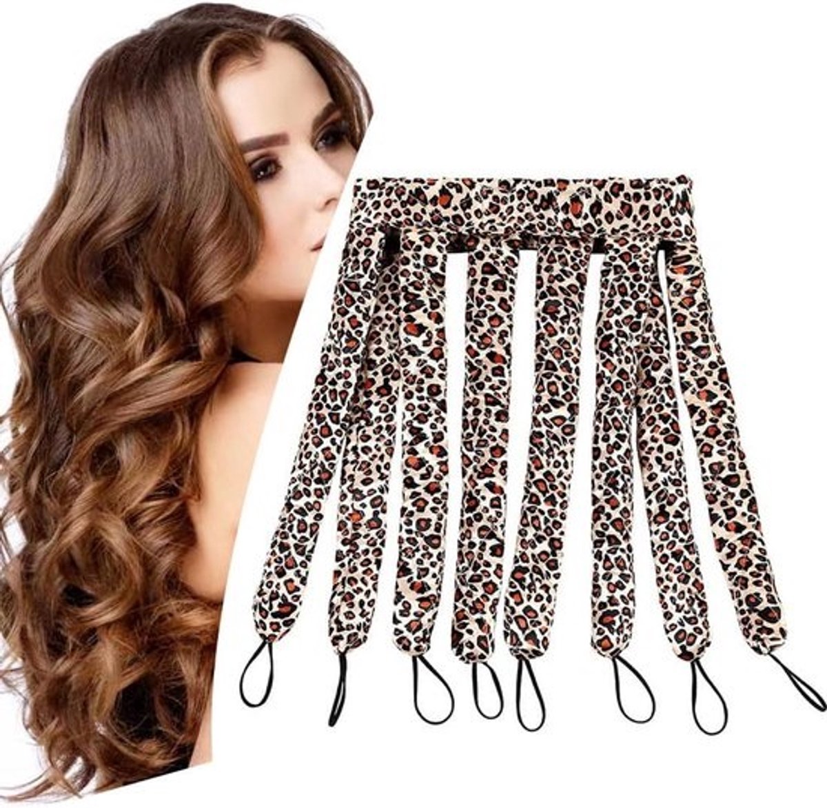Hitteloze Haarkrultang voor Lang Haar - Verstelbare Satijnen Hoofdband voor Natuurlijke Krullen en Golven - Luipaardprint - Geen Warmte Nodig - Voor Vrouwen en Meisjes
