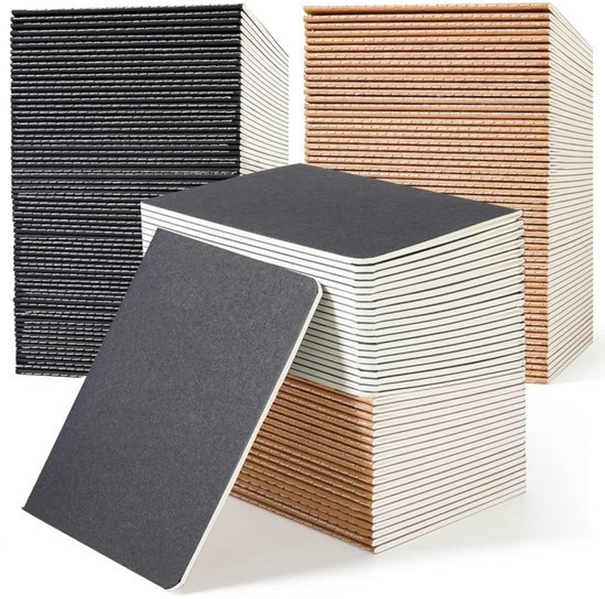 170x Kleine Kraft Notitieboekjes A6, blanco schetsboeken voor tekenen en schrijven, bulk multopack
