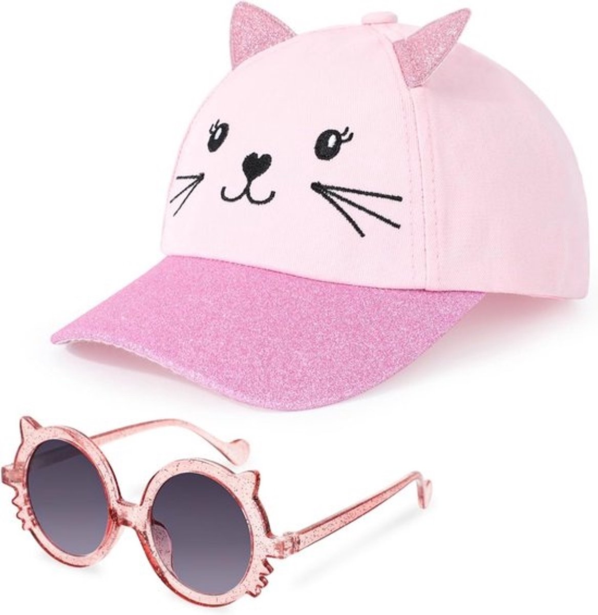 Roze Kinder Pet met Verstelbare Zonnebril - UV-Bescherming en Schattige Kattenoren