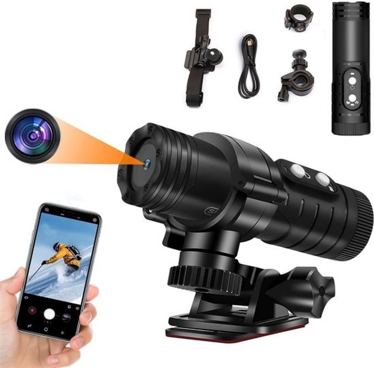 Mini Actiecamera Full HD 1080p Waterdicht voor Fiets, Motorhelm en Sport