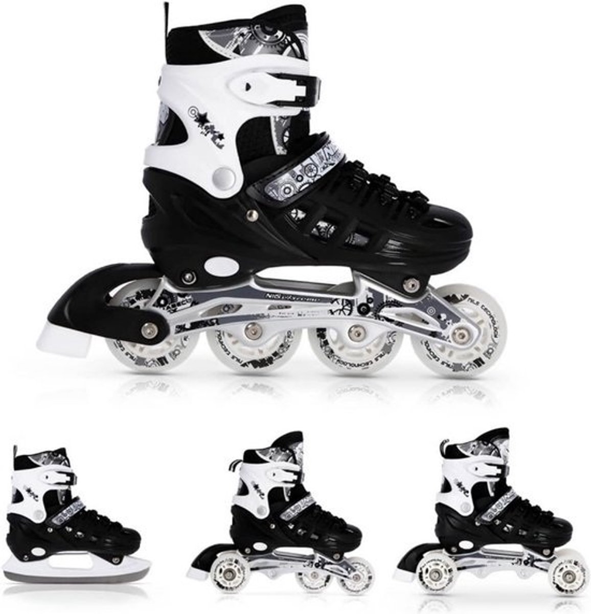 Verstelbare 4-in-1 Inline Skates voor Kinderen en Volwassenen - IJsschaatsen en Skeelers