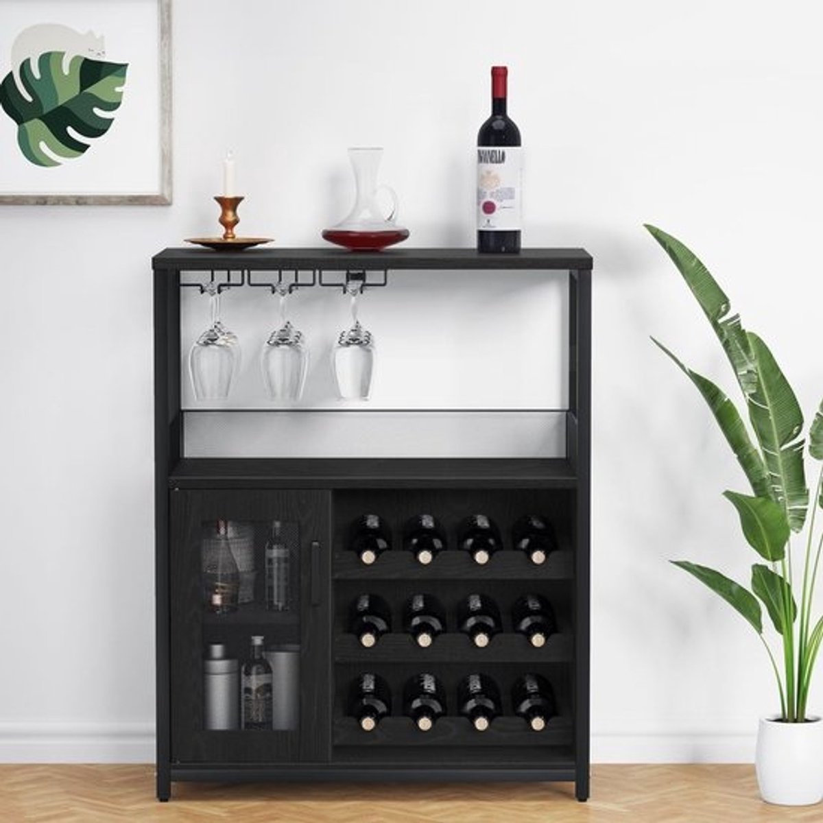 Stijlvolle Wijnbar Kast met Opbergruimte en Afneembare Rekken