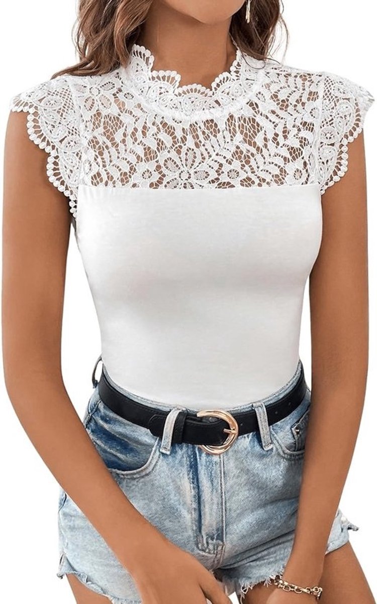 Elegante kanten bodysuit dames met vleugelmouwen | Body met kanten bovenstuk