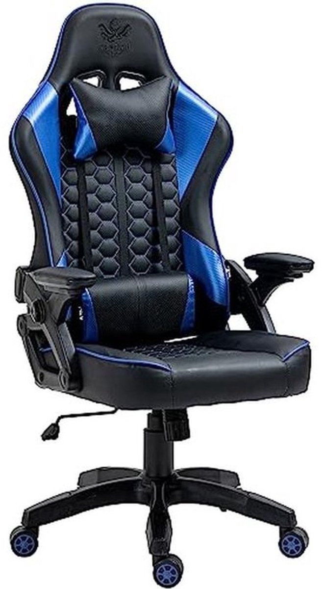 Ergonomische Gamingstoel met Verstelbare Armleuningen en Nek- en Lendenkussens - Zwart-Blauw