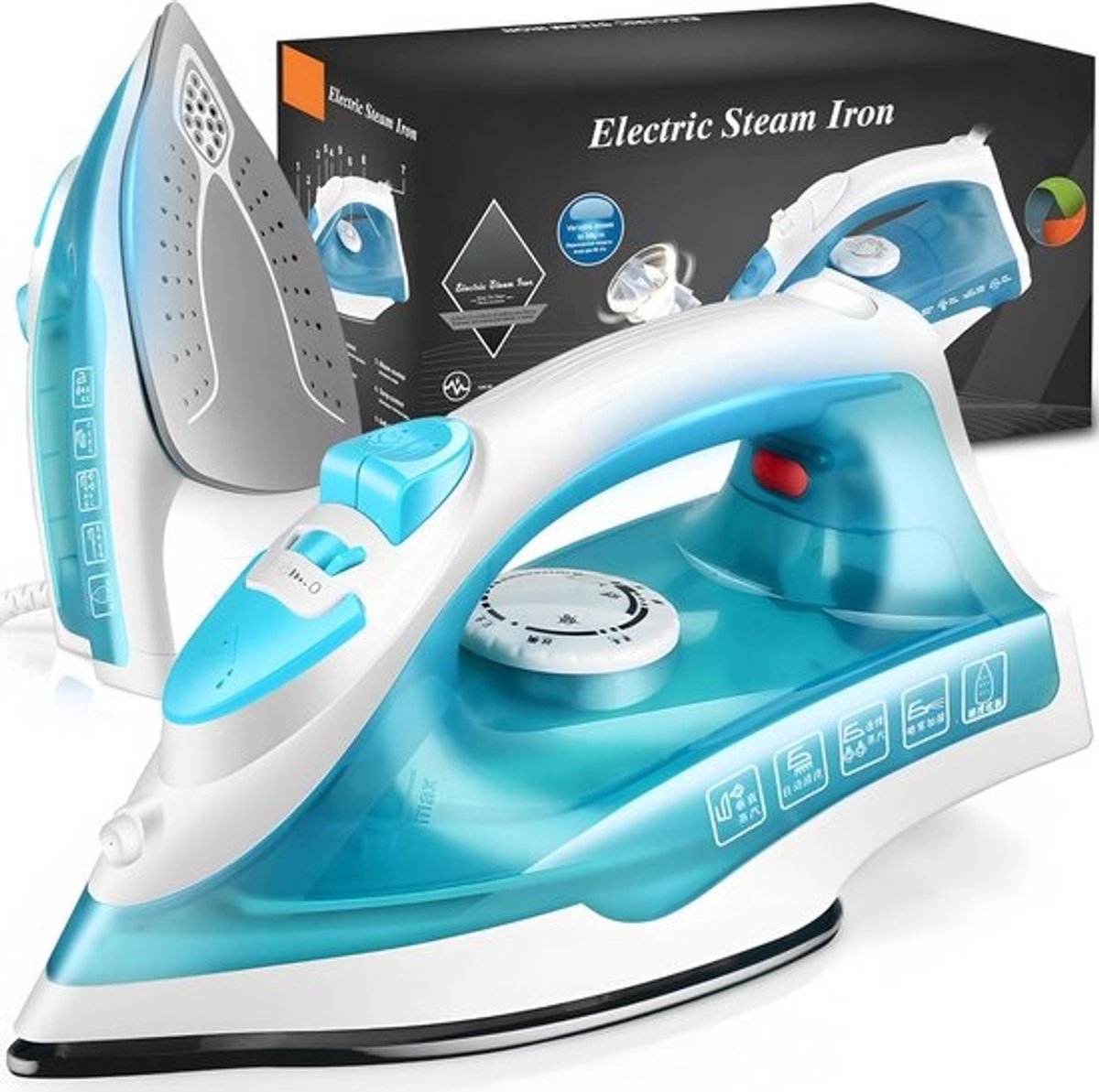 SnelShoppen - Stoomstrijkijzer 1200W met Stoomboost, Verticale Stoom, Teflon Zool, 150ml Waterreservoir, Snelle Verhitting, Wit-Blauw - Ideaal voor Th
