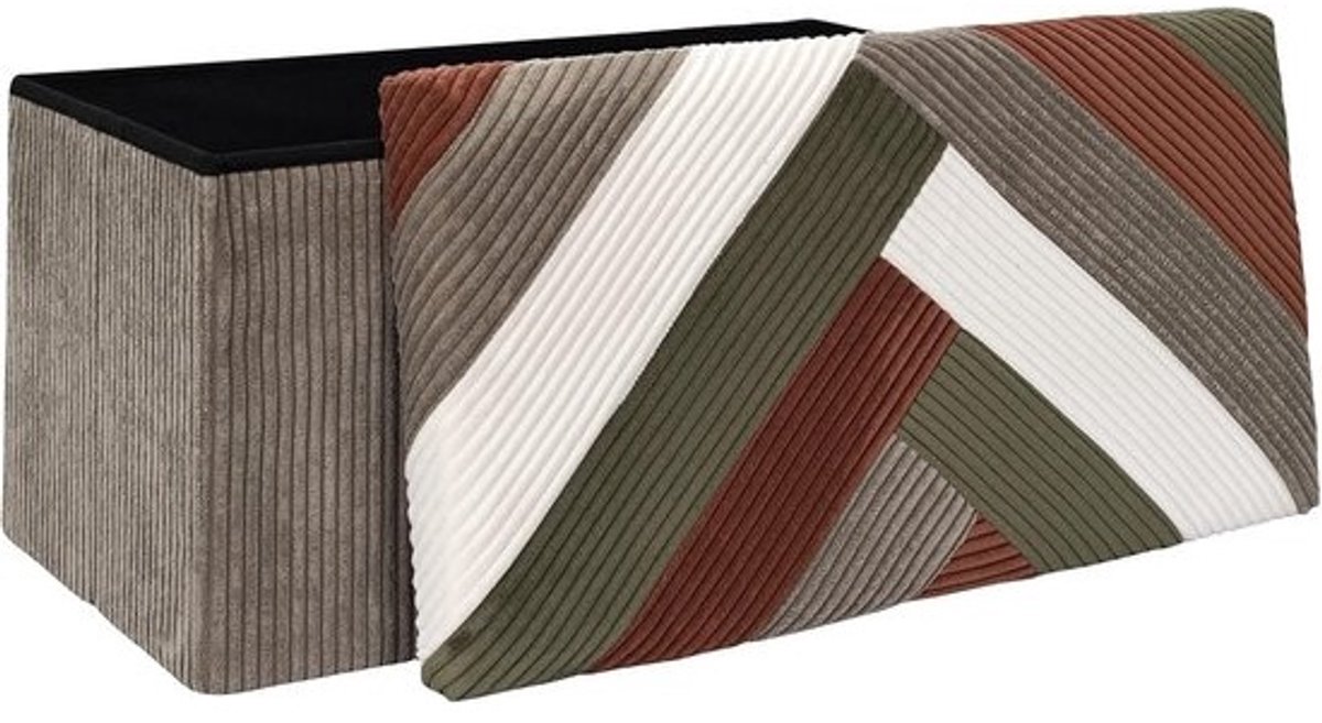 Opvouwbare Opbergbank met Zitgedeelte in Patchwork Ribfluweel