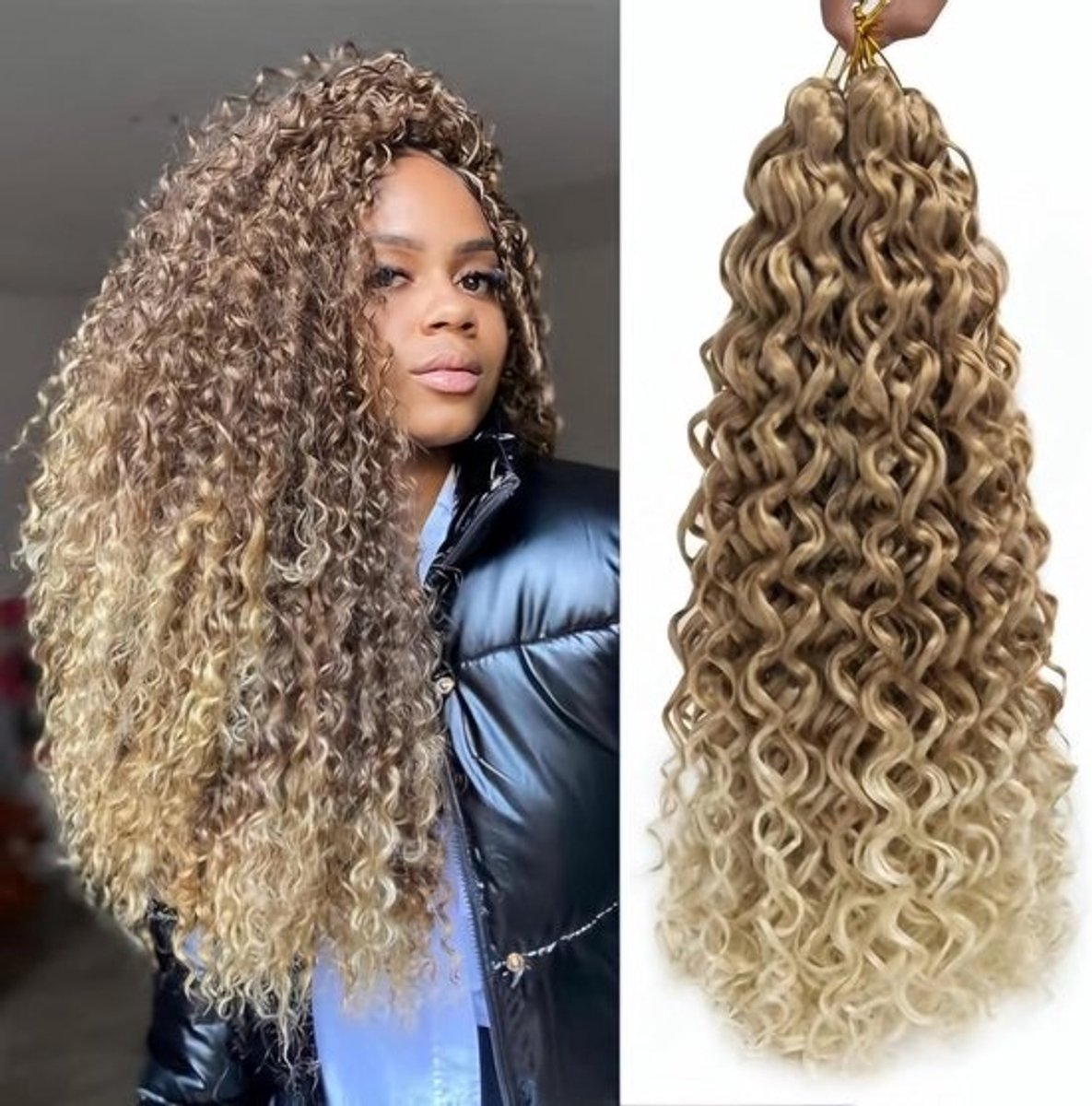 6 Stuks GOGO Krullende Haarextensions - 45 cm - 510 Gram - Voor Vlechten en Haken