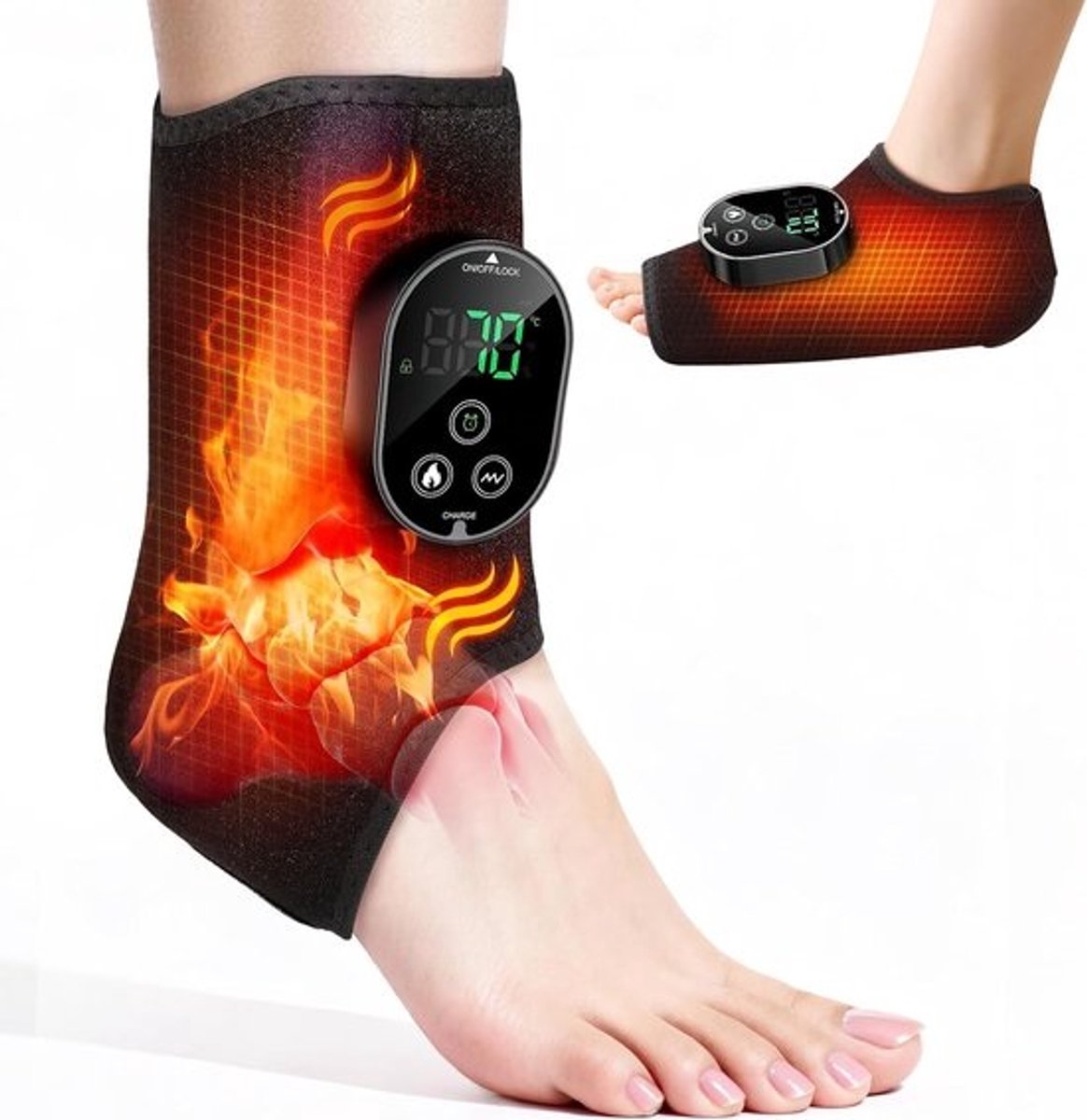 Draadloos Verwarmd Enkel- en Voetmassageapparaat met Warmte en 3 Massagestanden