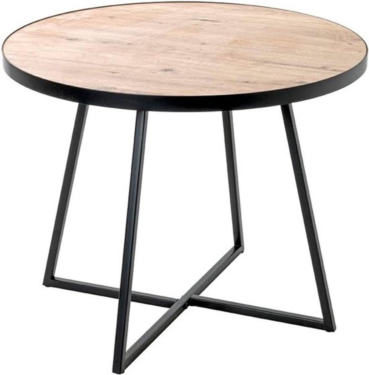 Ronde Bijzettafel Zwart Eiken Ø 60 cm - Modern Metalen Frame