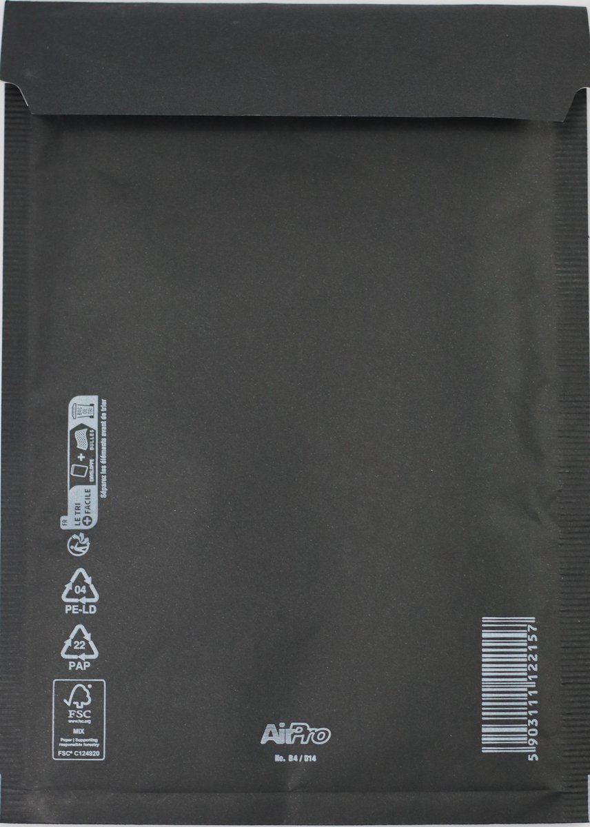 Luchtkussen enveloppen A5 - 14/D - 275 x 200 mm - 10 stuks - HK zelfklevend met plakstrip - Zwart - Netuno