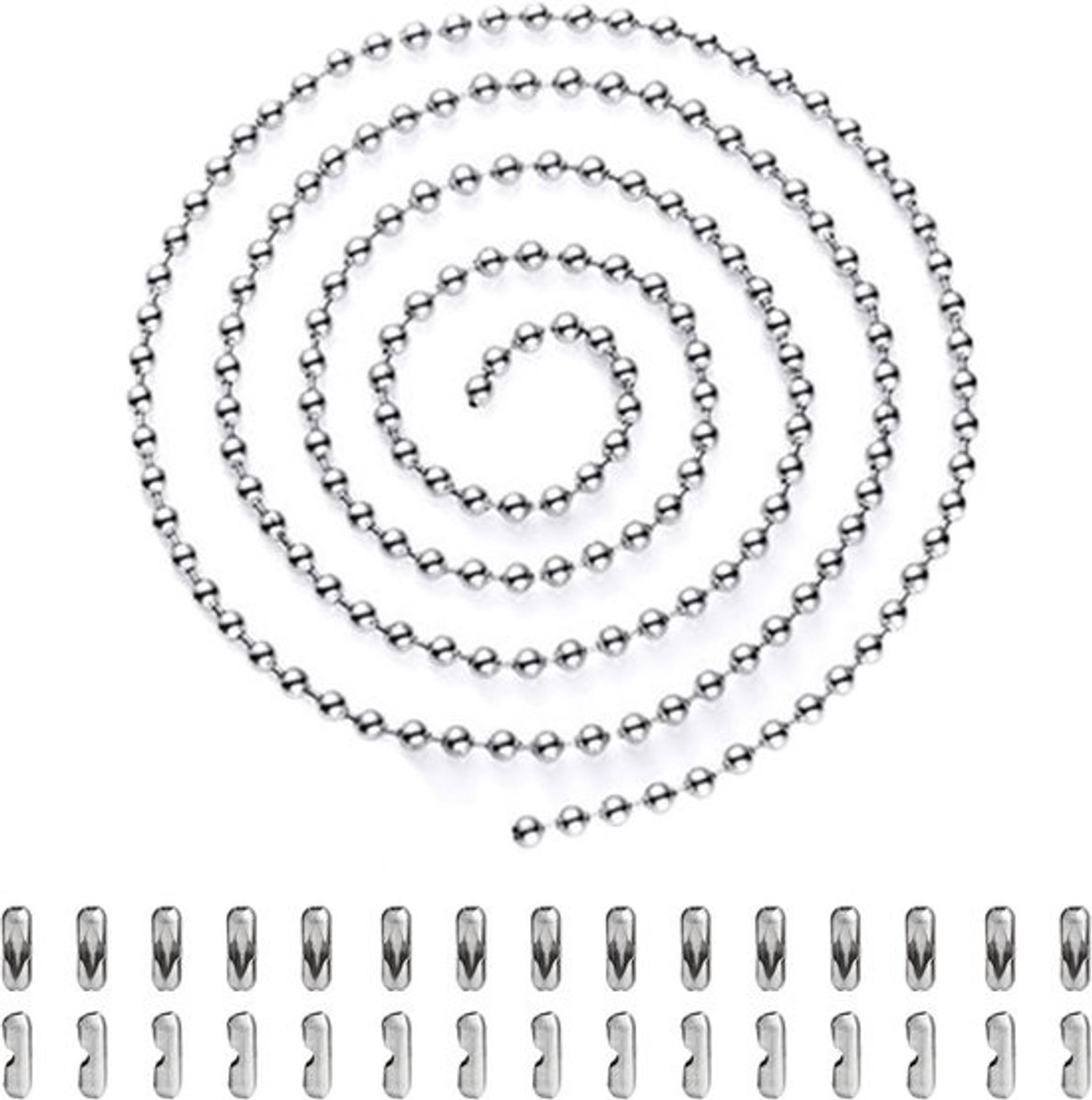 5 Meter Rolgordijn Ketting met 30 Koppelingen, Zilveren Metalen Kogelketting