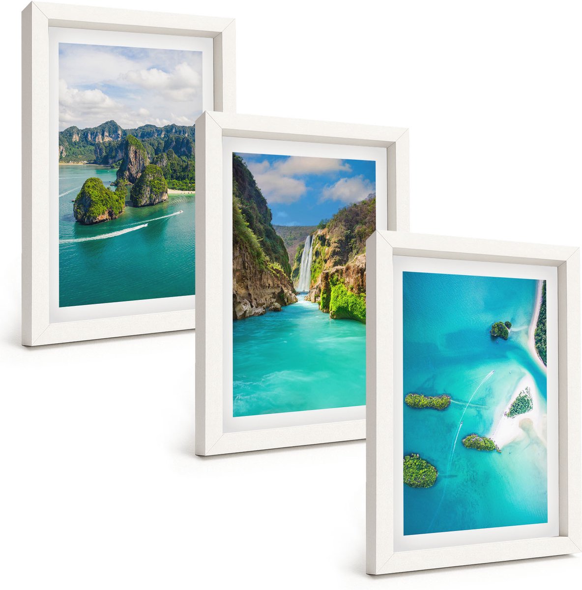 Wallfluent 3-Delige Schilderij Set - Tropische Landschappen Met Eilanden En Turquoise Water - 20 x 30 - Wanddecoratie - Woonkamer Decoratie