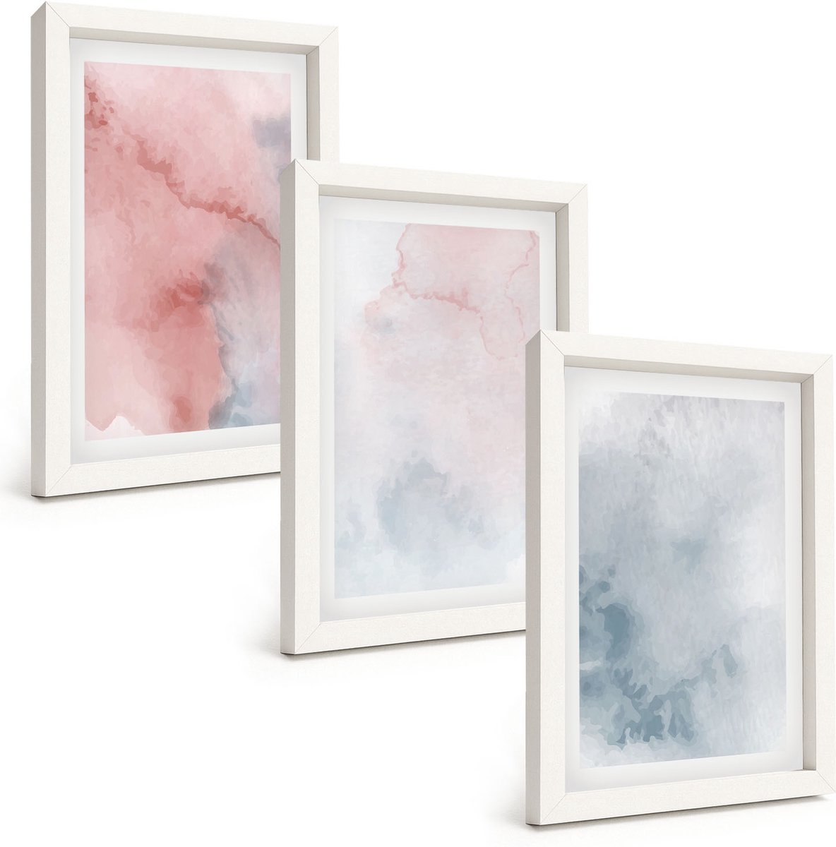 Wallfluent 3-Delige Schilderij Set - Pastelkleurige Aquarelverf Op Canvas Met Kleurrijke Texturen - 20 x 30 - Decoratieve Muurdecoratie - Slaapkamer - Interieur Decoratie