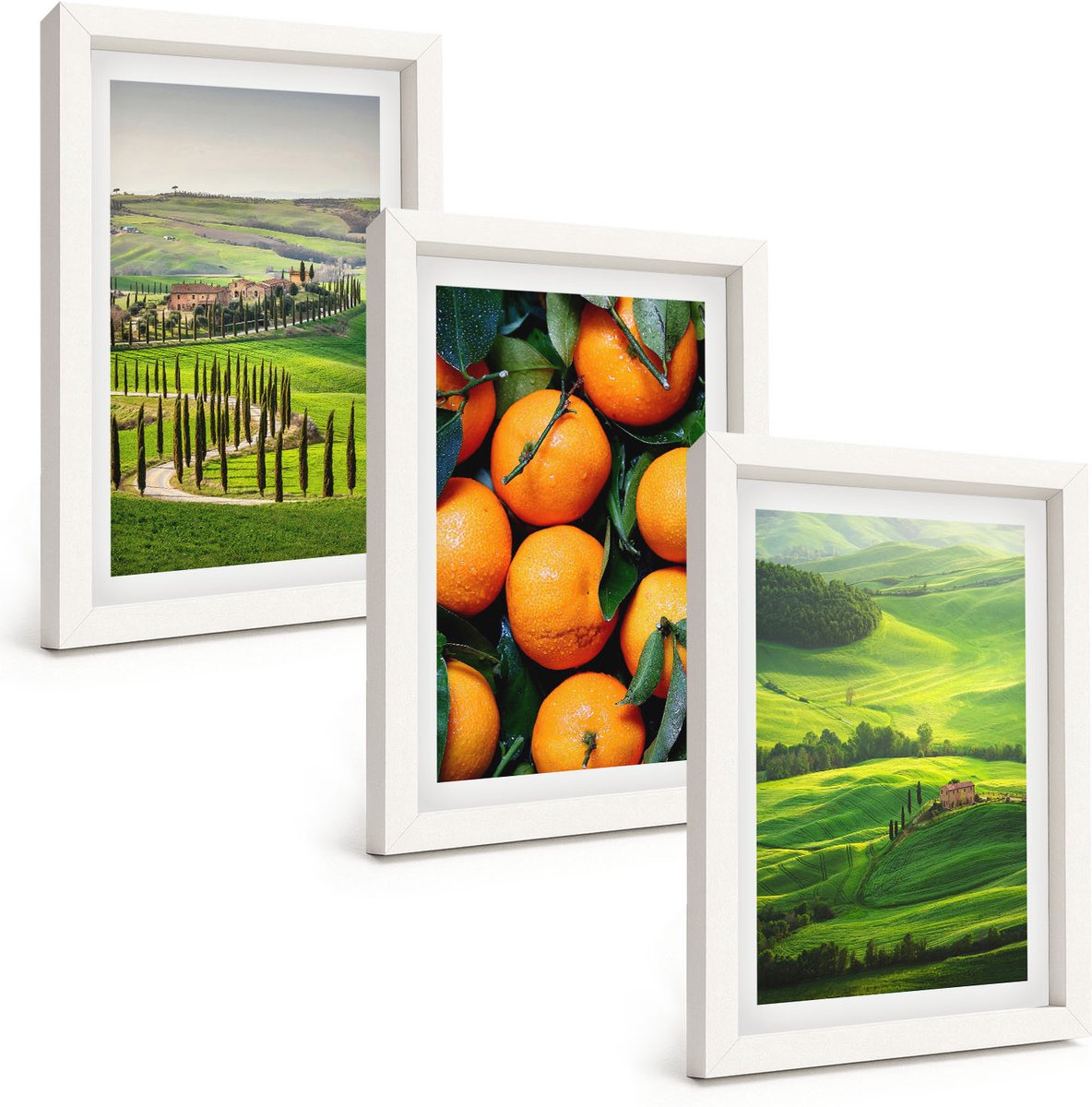 Wallfluent 3-Delige Schilderij Set - Italiaans Plattelandslandschap Met Sinaasappelbomen En Natuur - 20 x 30 - Muurdecoratie - Decoratieve Schilderijen - Wohnzimmer - Stijlvolle Muurdecoratie