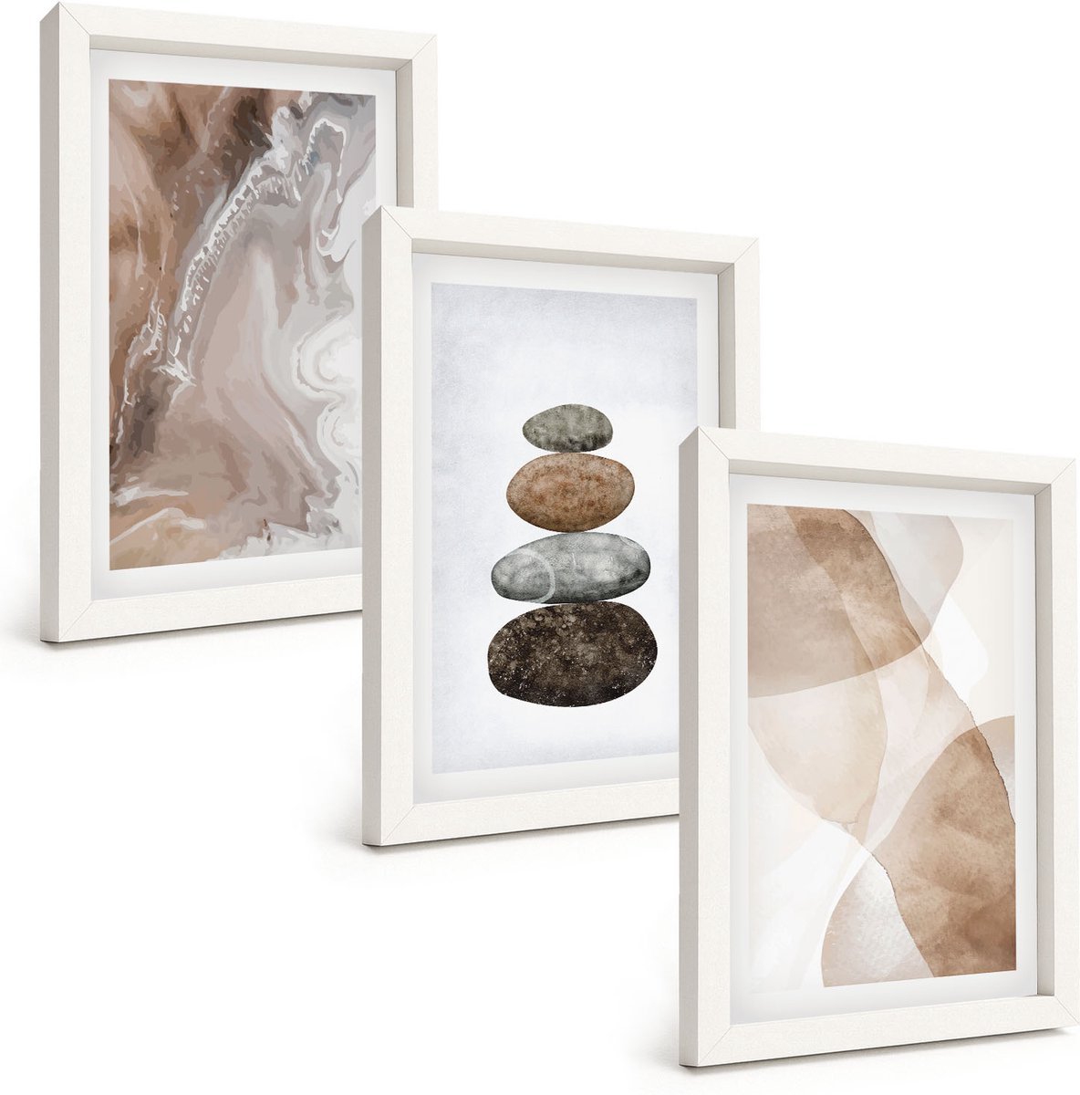 Wallfluent 3-Delige Schilderij Set - Abstracte Vormen, Geschilderde Structuren In Pastelkleuren. - 20 x 30 - Muurdecoratie - Schilderijen Set - Woonkamer - Wanddecoratie