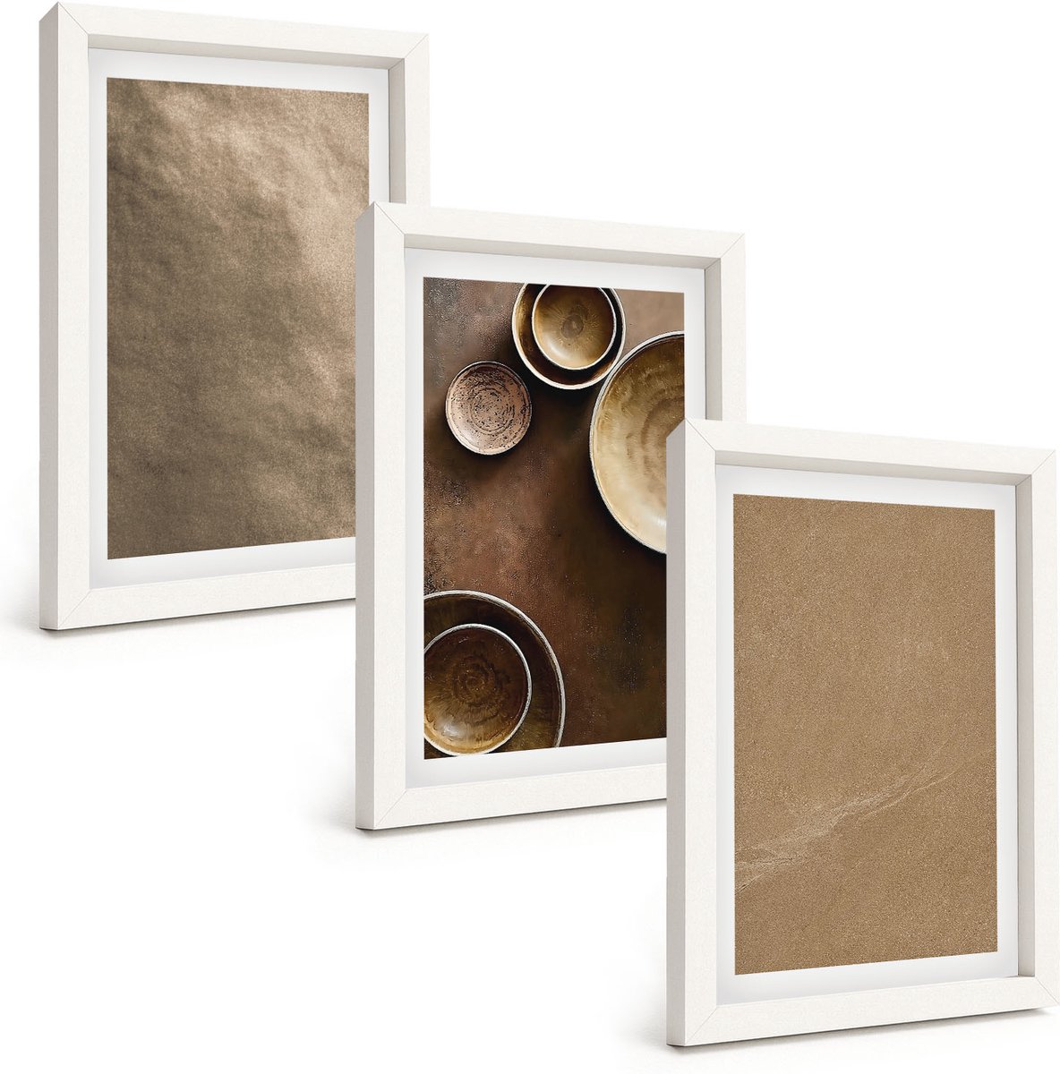 Wallfluent 3-Delige Schilderij Set - Stenen Constructies In Moderne Minimalistische Stijl - 20 x 30 - Wanddecoratie - Muurdecoratie - Woonkamer - Woonkamer Decoratie