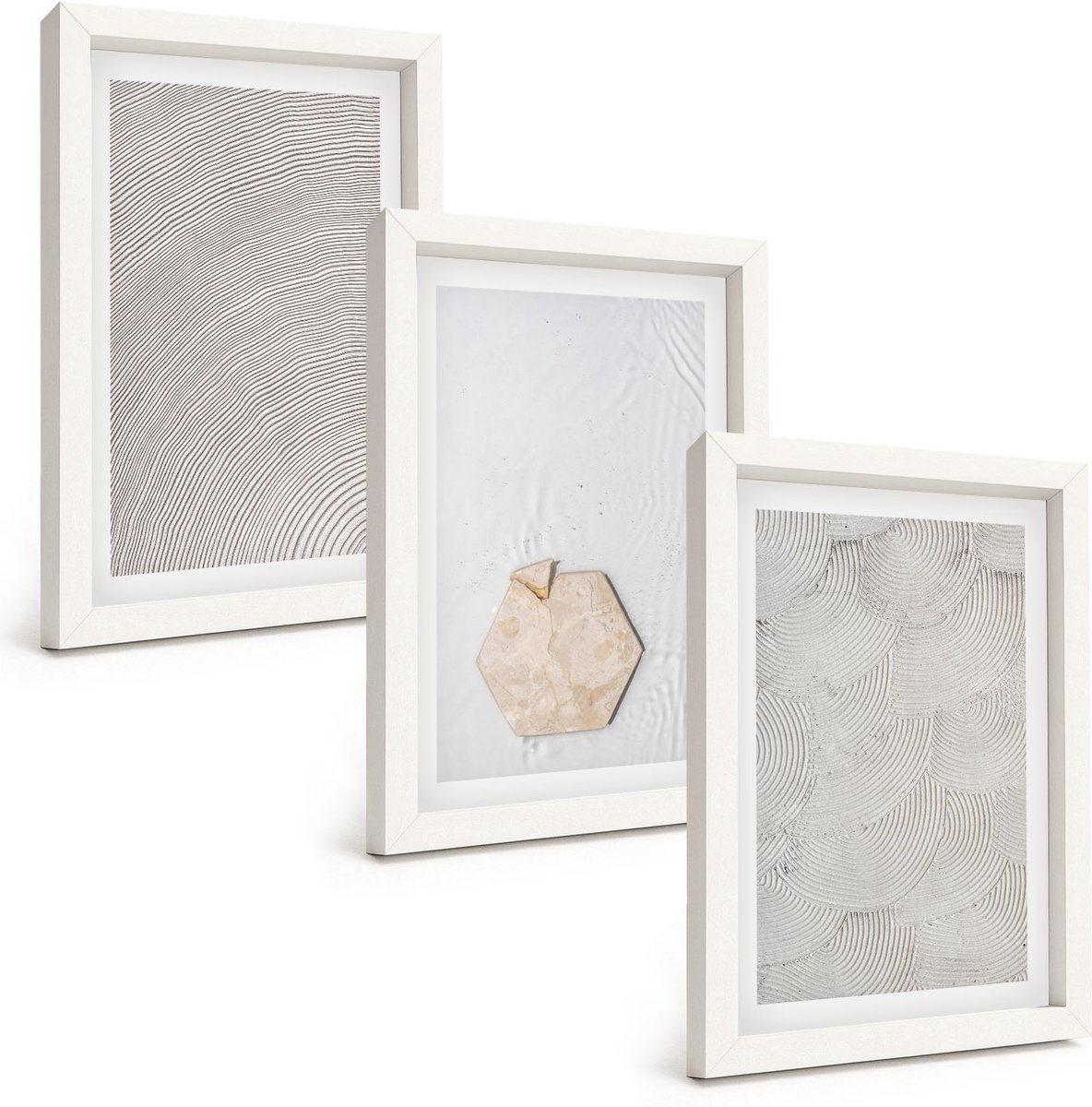 Wallfluent 3-Delige Schilderij Set - Lichte Texturen Op Zand In Boho-Stijl, Subtiel - 20 x 30 - Wanddecoratie - Moderne Interieurdecoratie - Decoratieve Schilderijen
