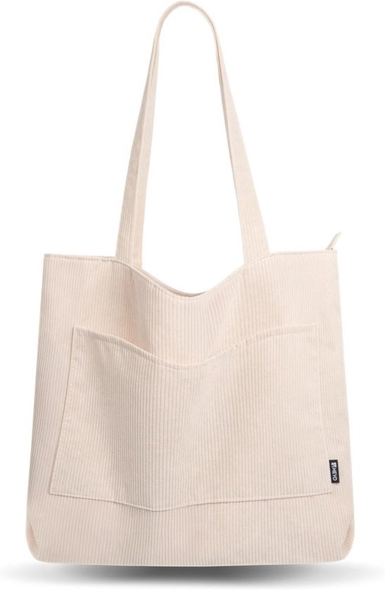 Grote corduroy shopper tas voor dames met ritssluiting