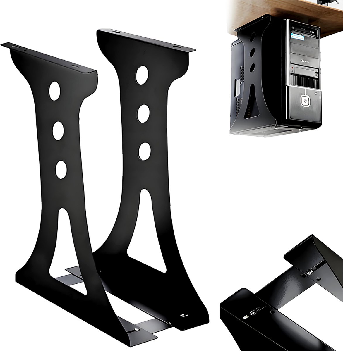 Laptopstandaard voor onder het bureau - Bureauhouder - Metalen frame - Ophangbeugel - Onder het bureau gemonteerd - Verstelbaar - Stevig en duurzaam - 47*38*27 cm - Zwart